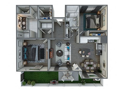 Floor plan for 2 beds, 2 baths, 1271 sqft