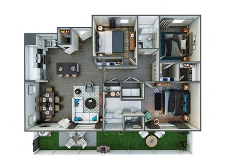 Floor plan for 3 beds, 2 baths, 1565 sqft
