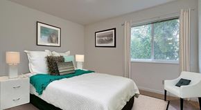 Coeur D Alene apartment for rent - One Bedroom Apartments in Coeur D'Alene ID - Trail Lodge - Bedroom with Plush Carpeting and  Large Window