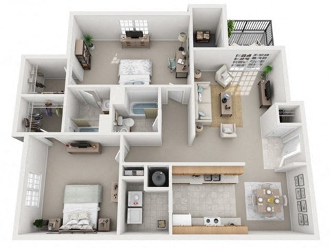 Floor plan for 2 beds, 2 baths, 1200 sqft