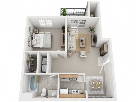 Floor plan for 1 bed, 1 bath, 856 sqft