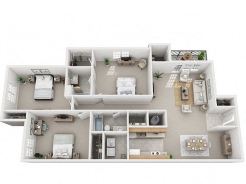 Floor plan for 3 beds, 2 baths, 1300 sqft