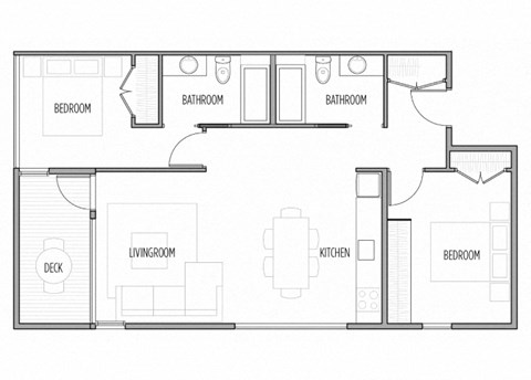 Floor plan for 2 beds, 2 baths, 870 sqft