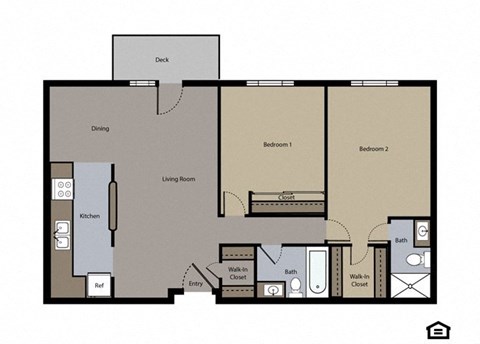 Floor plan for 2 beds, 2 baths, 1094 sqft