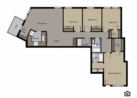 Floor plan for 4 beds, 2 baths, 1606 sqft