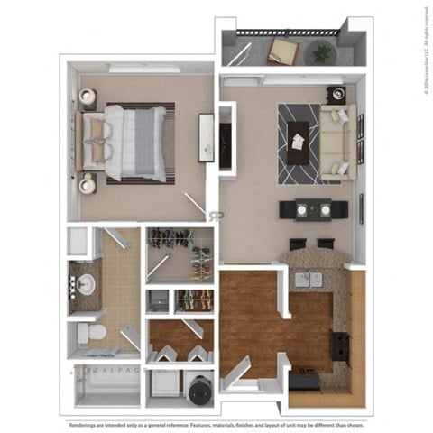 Floor plan for 1 bed, 1 bath, 695 sqft
