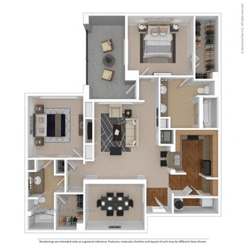 Floor plan for 2 beds, 2 baths, 1424 sqft