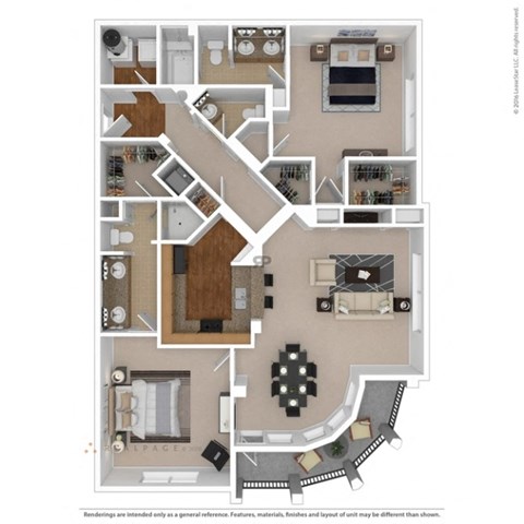 Floor plan for 2 beds, 2 baths, 1484 sqft