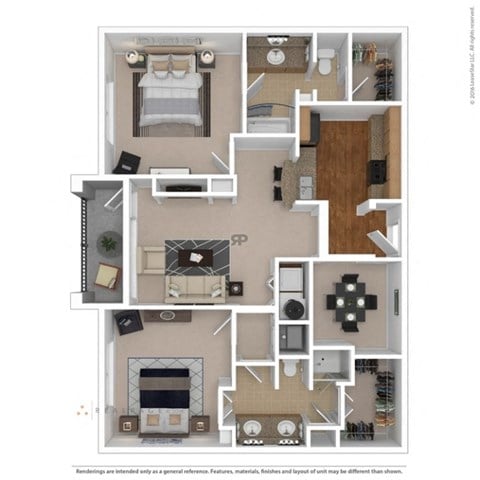 Floor plan for 2 beds, 2 baths, 1157 sqft