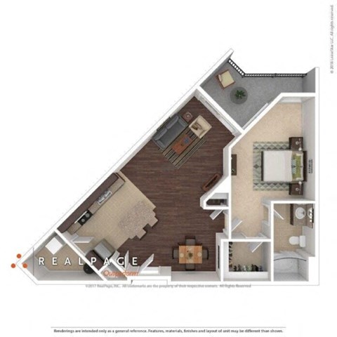 Floor plan for 1 bed, 1 bath, 829 sqft