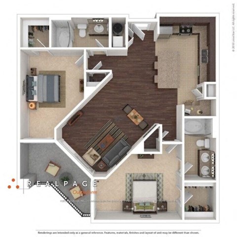 Floor plan for 2 beds, 2 baths, 1139 sqft