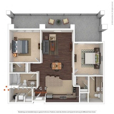 Floor plan for 2 beds, 2 baths, 1154 sqft