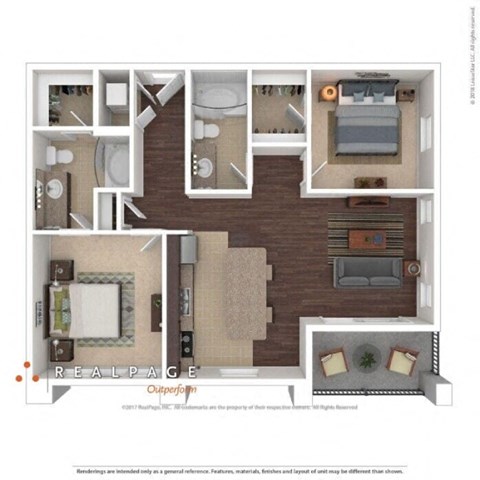 Floor plan for 2 beds, 2 baths, 1160 sqft