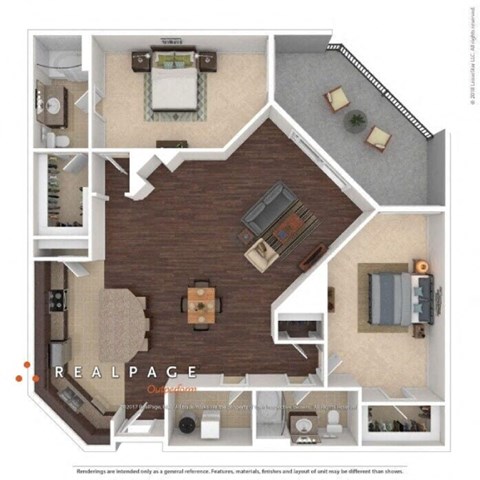 Floor plan for 2 beds, 2 baths, 1528 sqft