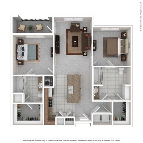 Floor plan for 2 beds, 2 baths, 1087 sqft