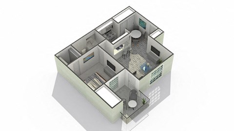 Floor plan for 1 bed, 1 bath, 610 sqft