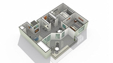 Floor plan for 1 bed, 1 bath, 710 sqft