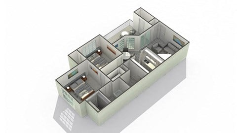 Floor plan for 2 beds, 2 baths, 900 sqft