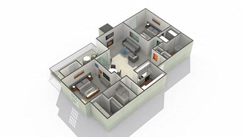 Floor plan for 2 beds, 2 baths, 1000 sqft