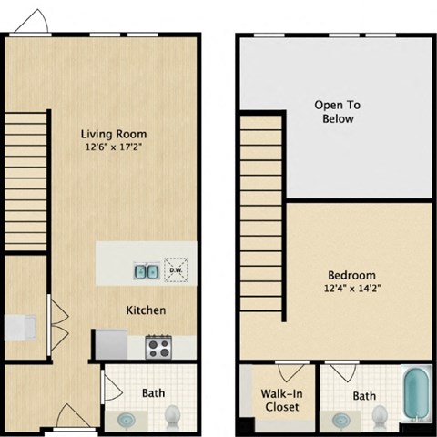 Floor plan for 1 bed, 1 bath, 965 sqft