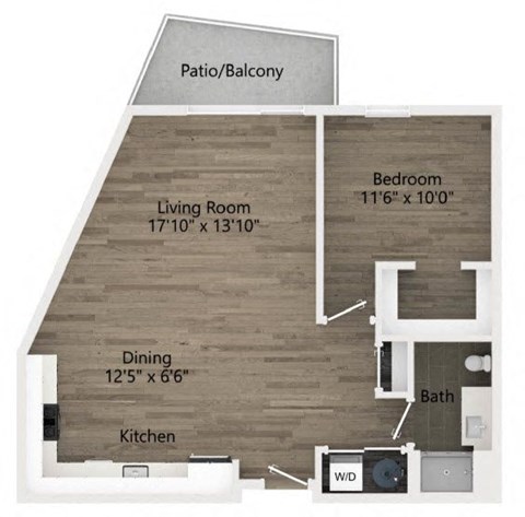 Floor plan for 1 bed, 1 bath, 817 sqft