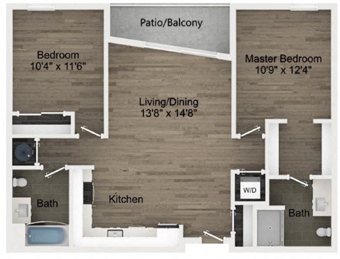 Floor plan for 2 beds, 2 baths, 903 sqft