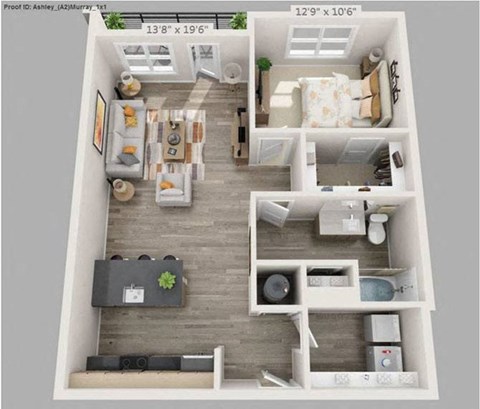 Floor plan for 1 bed, 1 bath, 812 sqft