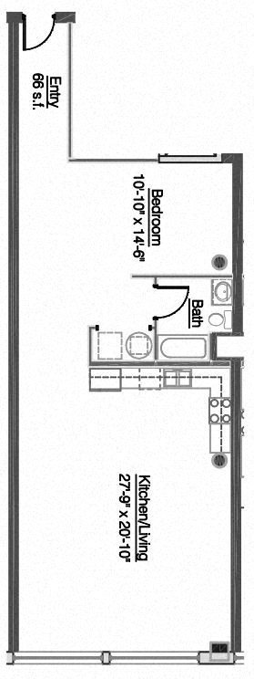 Floor plan for 1 bed, 1 bath, 1062 sqft
