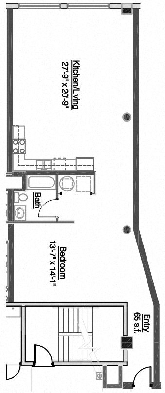 Floor plan for 1 bed, 1 bath, 1108 sqft
