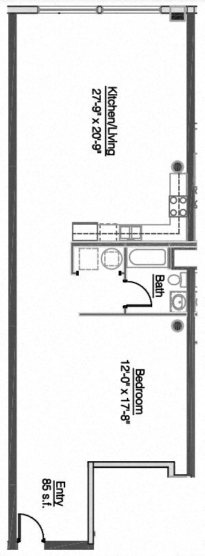 Floor plan for 1 bed, 1 bath, 1216 sqft