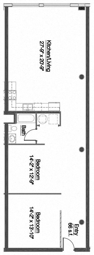 Floor plan for 2 beds, 1 bath, 1340 sqft