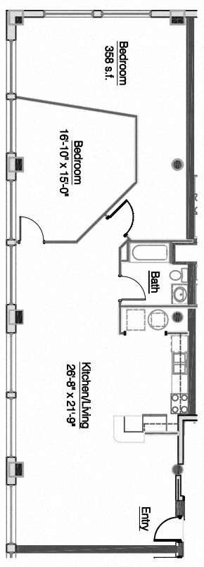 Floor plan for 2 beds, 1 bath, 1414 sqft