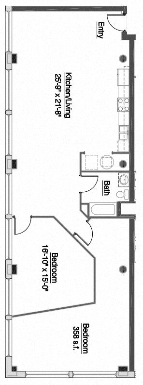 Floor plan for 2 beds, 1 bath, 1418 sqft