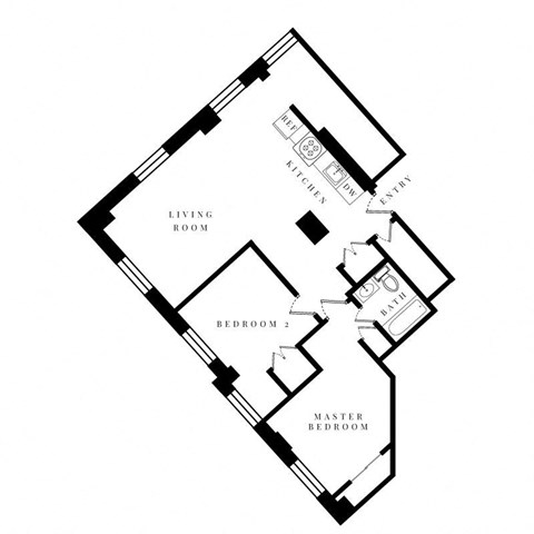Floor plan for 1 bed, 1 bath, 810 sqft