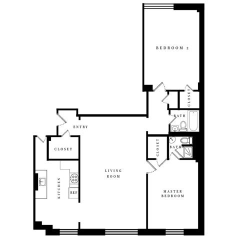 Floor plan for 2 beds, 2 baths, 1203 sqft