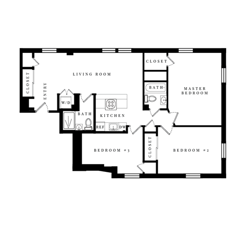 Floor plan for 2 beds, 2 baths, 1060 sqft