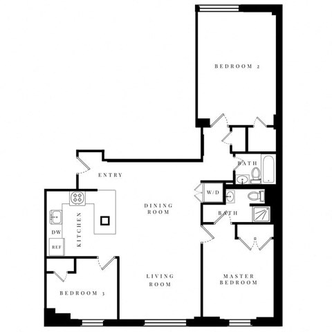 Floor plan for 3 beds, 2 baths, 1203 sqft