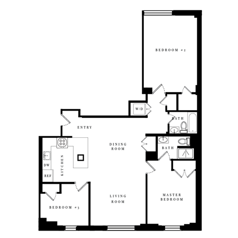 Floor plan for 3 beds, 2 baths, 1203 sqft