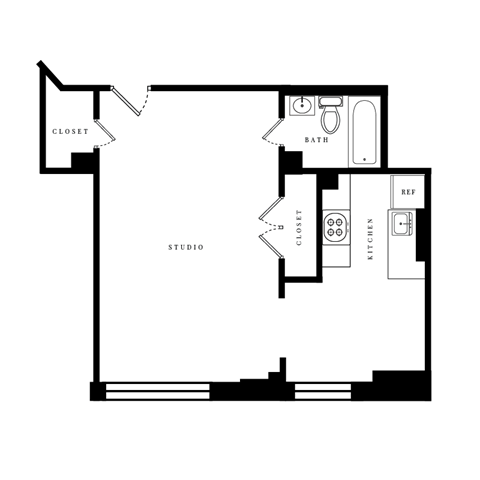 Floor plan for studio, 1 bath, 483 sqft