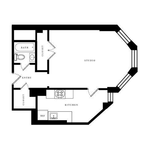 Floor plan for studio, 1 bath, 508 sqft