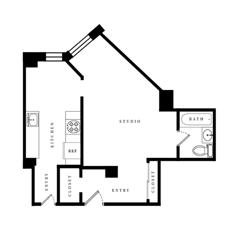 Floor plan for studio, 1 bath, 451 sqft