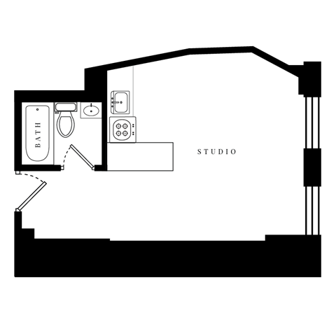 Floor plan for studio, 1 bath, 284 sqft