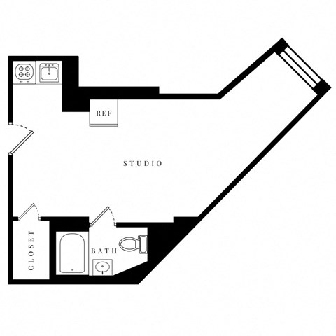 Floor plan for studio, 1 bath, 313 sqft