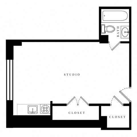 Floor plan for studio, 1 bath, 321 sqft