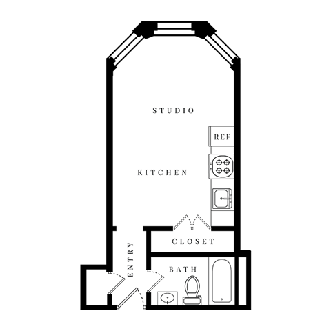 Floor plan for studio, 1 bath, 341 sqft