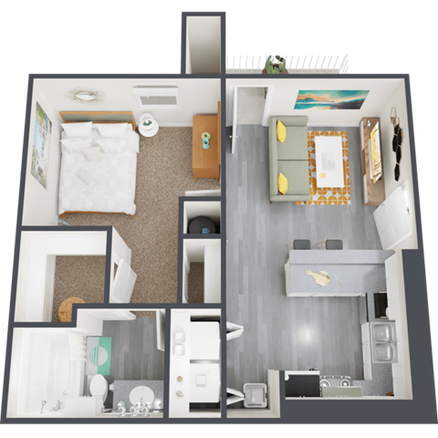 Floor plan for 1 bed, 1 bath, 576 sqft