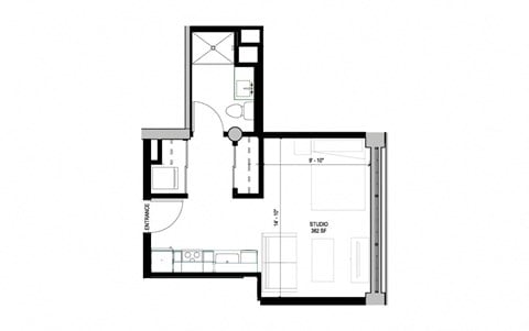 Floor plan for studio, 1 bath, 382 sqft
