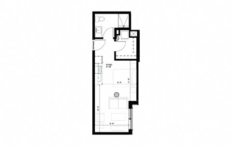 Floor plan for studio, 1 bath, 411 sqft