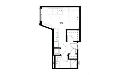 Floor plan for studio, 1 bath, 435 sqft