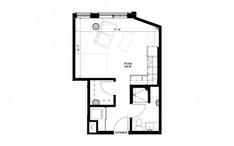 Floor plan for studio, 1 bath, 405 sqft